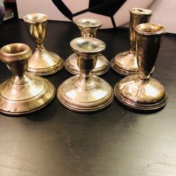 6 Pieces Of Old Weighted Sterling Silver Candle Holder With Minor  Bent 