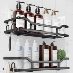 Kitsure Shower Caddy 2-Pack – Rustproof Stainless Steel – No Drilling – Black  