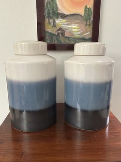 Sagebrook Home Blue Ombré Ceramic Ginger Jars with Lids – $20 Each / $40 for Pair