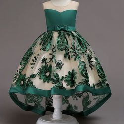 Green Ivory Cream Girls Flower Dress Wedding Dress Size Y11-12