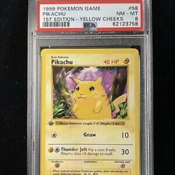 1999 Pokemon Base Set 1st Edition Shadowless Pikachu Yellow Cheeks #58 PSA 8