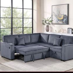 $550 sectional couch pull out bed with storage plus usb cup
