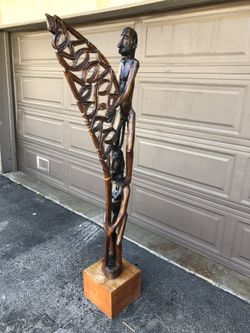 East African Wood Carving Two Women and a snake