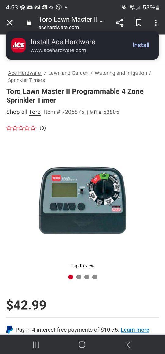Toro Lawn Master II Programmable 4 Zone Sprinkler Timer