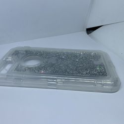 For iPhone 6 Plus iPhone 7/8 Plus Silver Glitter Liquid Hard Case Cover Protector 