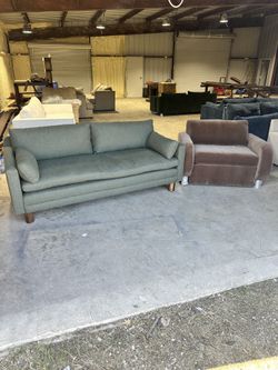 Green Sofa + Brown Oversized Chair Set – Brand New