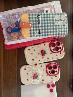Brand New iPhone 16 Pro Cases – Cute Cherry & Blue Plaid Designs