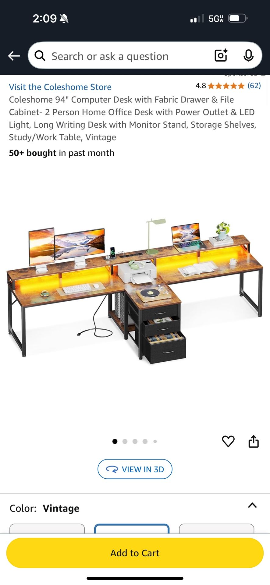 Rustic Brown 94 Inch 2 Person Desk
