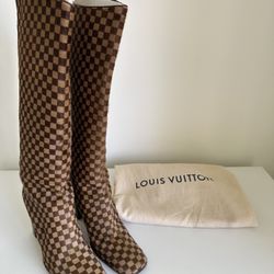 Louis Vuitton Damier Calf Hair Leather Knee High Boots