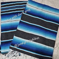 New Blue Dark Grey 5x7 Serape Sarape Zarape Mexican Blanket
