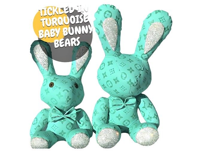 TICKLED IN TURQUOISE HANDMADE STUFFED BUNNIES 