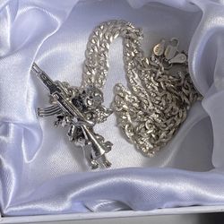 925 Silver Diamond Cut Cuban And Angel Pendant