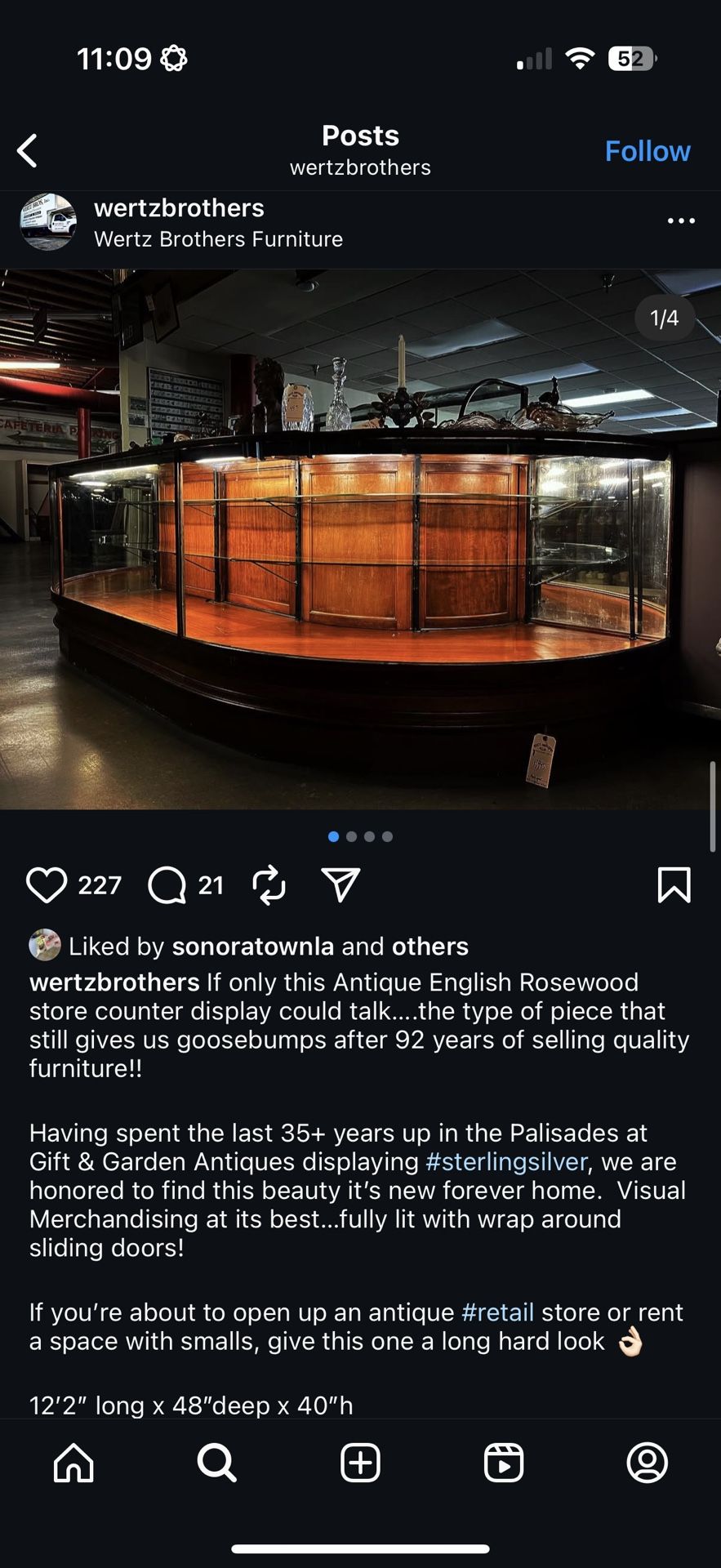 ANTIQUE DISPLAY CASE ENGLISH ROSEWOOD 