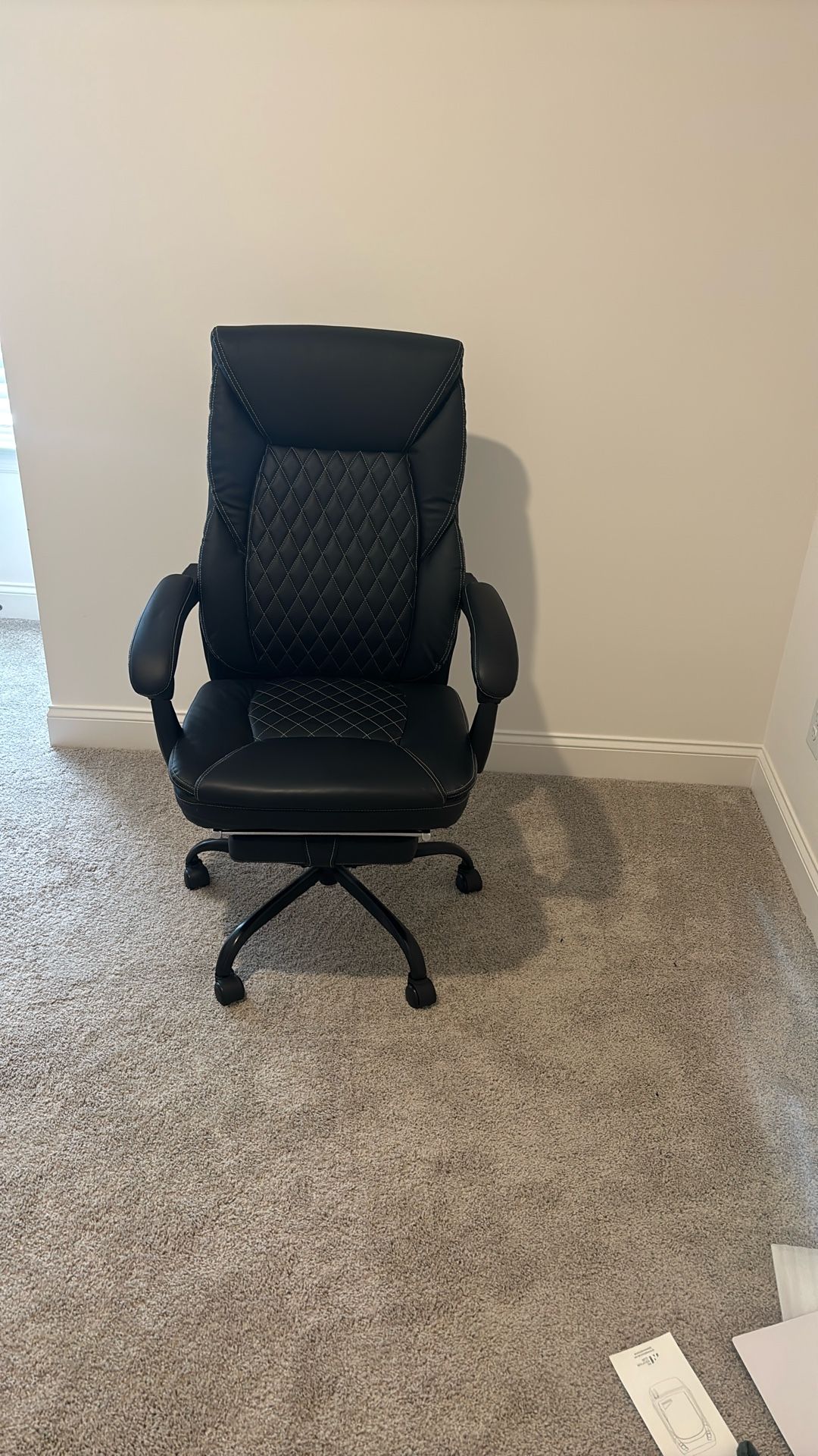 Big & Tall Executive Office Chair with Footrest - Black Leather