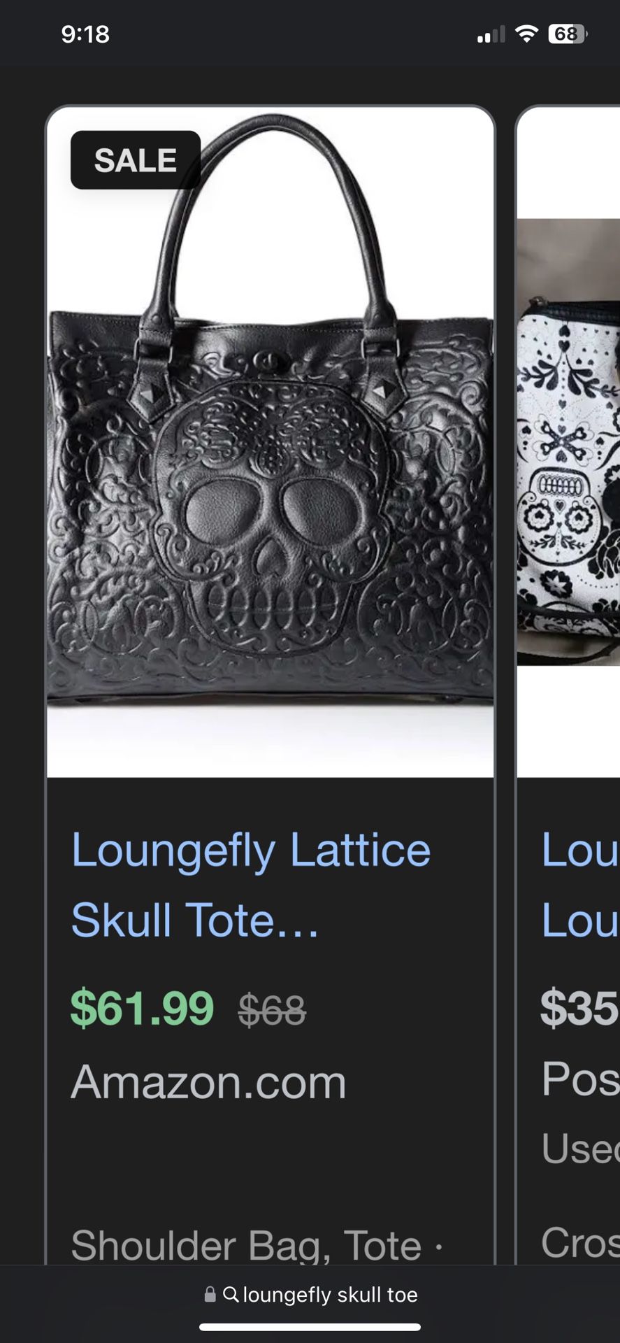Loungefly Lattice Skull Tote Shoulder Bag, Black,