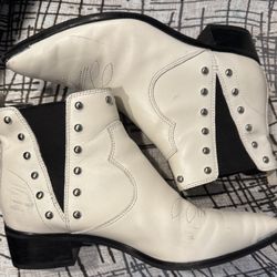 Marc Fisher LTD Yente Chelsea Boot (Women) | Size 8.5 (White Leather & Studs)