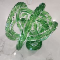 Hand-Blown Green Glass Knot Sculpture 