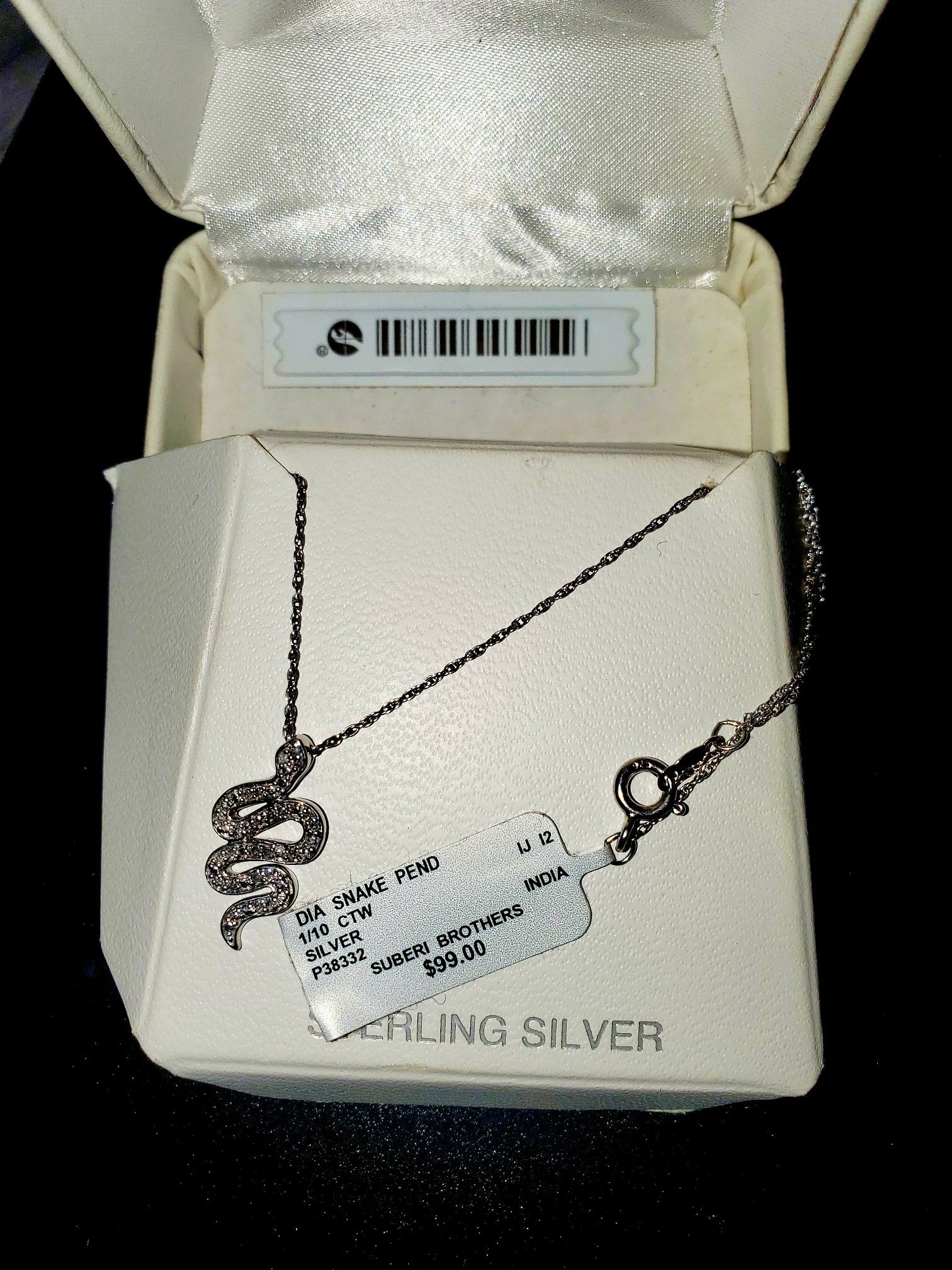 Vintage Diamond & Sterling Silver Snake Pendant from India (New-Still in the Box)