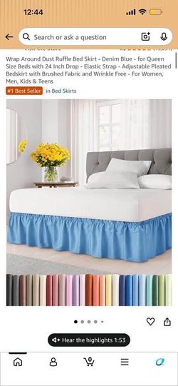 Wrap Around Dust Ruffle Bed Skirt - Denim Blue - for Queen Size Beds with 24 Inch Drop