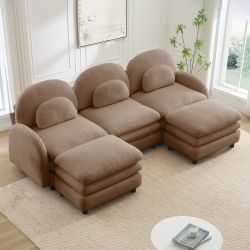 Ventura 98" Modular Teddy Fabric U-Shaped Sectional Sofa with Ottomans and Arched Back