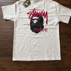 Bathing Ape White x Red Stussy *NEW* *AUTHENTIC* SIZE LARGE