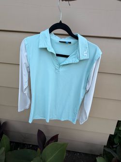 J.Lindeberg Athletic Long Sleeve Golf Polo Shirt - Size L (Mint Green / White)