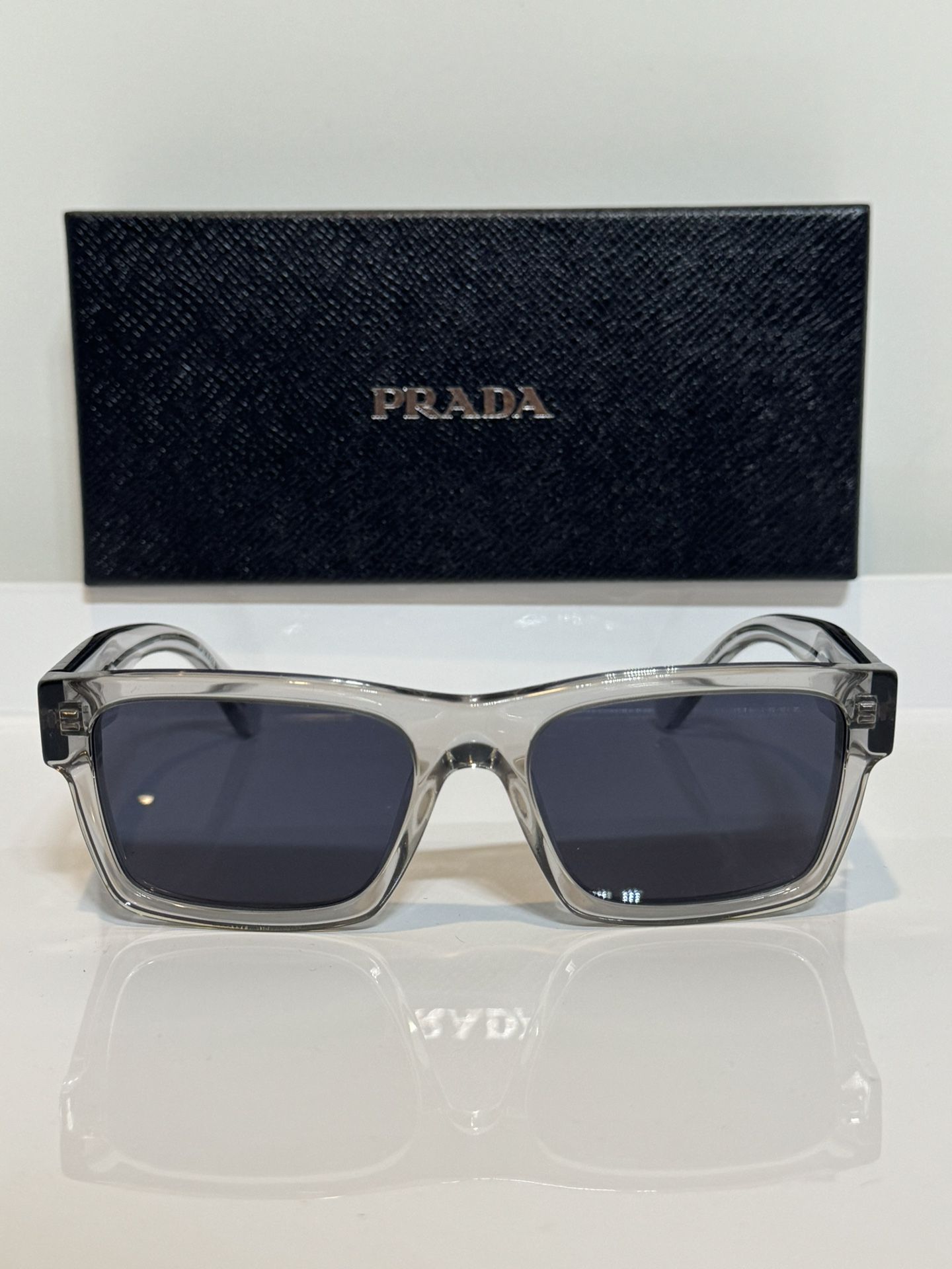 New Prada Spr25z Crystal Grey Chunky Acetate Men’s Sunglasses 56mm