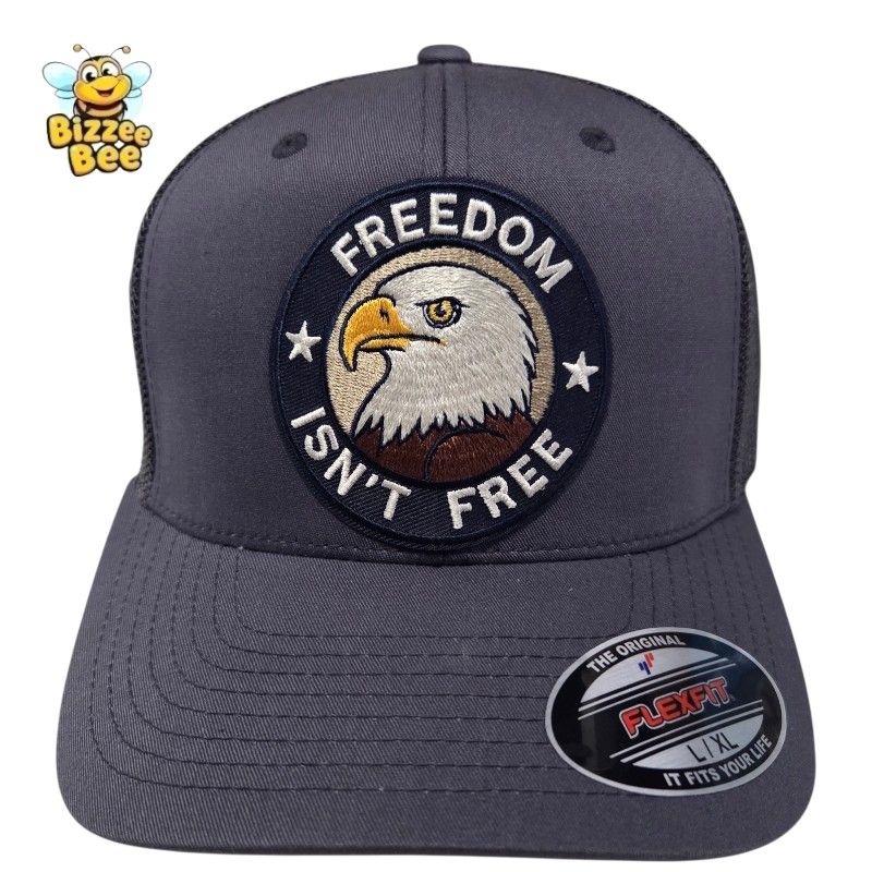 ๐บ๐ธ Freedom Isn't Free Eagle Embroidered Patch L/XL Fitted Mesh Hat - Graphite Color