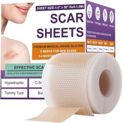 Silicone Scar Sheets,Silicone Scar Tape,Scar Tape For Surgical Scars,Silicone Scar Removal Strips For Surgical,C-Section,Tummy Tuck,Keloid Scars(1.6"X