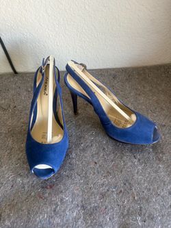 Andrea Blue Suede Peep-Toe Slingback Heels