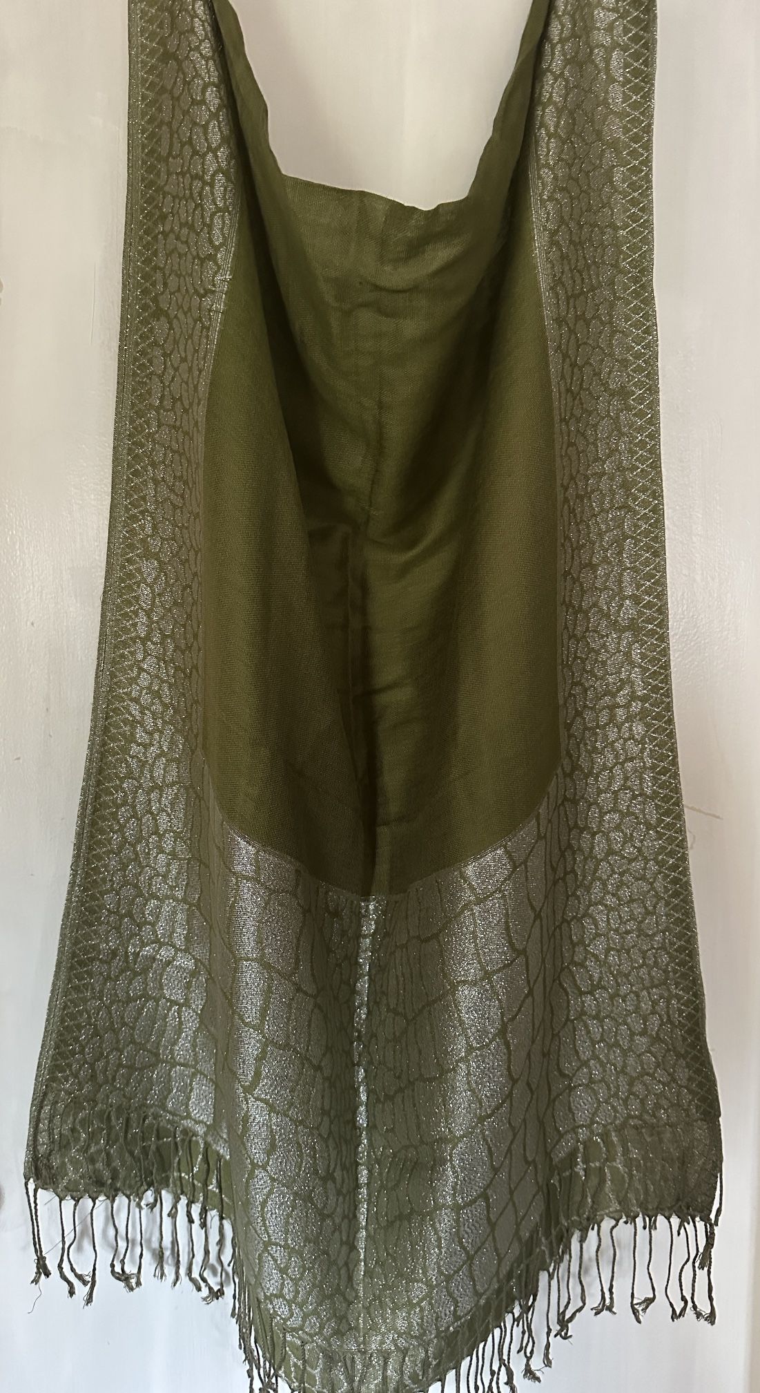 Olive Green Cashmere Wrap with Tassels