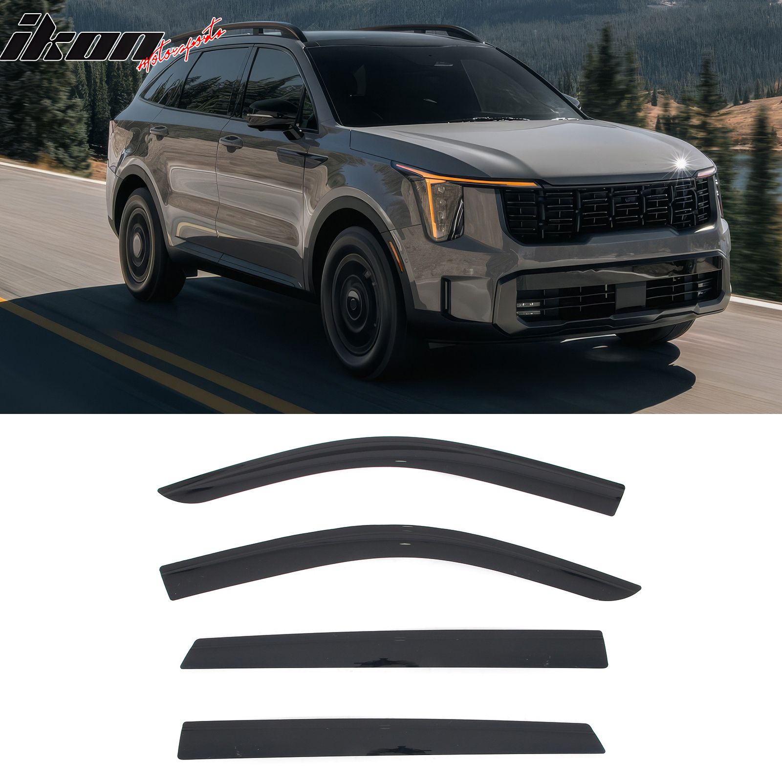 Fits 2021-2025 Kia Sorento Low Profile Style Tape on Window Visors Vent Deflector