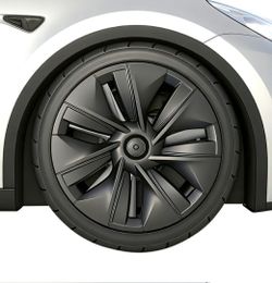 19 Inch Wheel Covers for Tesla Model Y 2021-2024, Hubcaps Compatible with Tesla Model Y Rim Protector Replacement, Quick Installation, 4 Pcs Matte Bla