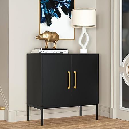 JOZZBY Buffet Sideboard Cabinet with Storage, Modern Wooden Cabinet with Adjustable Shelves, Black