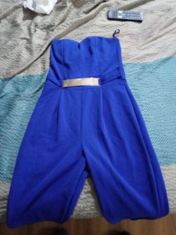 Royal Blue Strapless Romper with Gold Belt