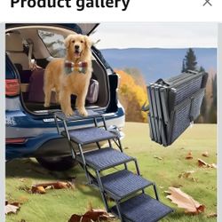 Dog Ramp for Car Truck and SUV Dog Stairs for Large Dogs Folding Pet Stairs with Non-Slip Rug Surface Supports Up to 250 lbs (5 Steps)