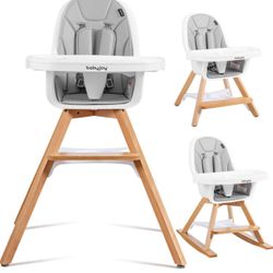 BABY JOY 3 in 1 High Chair, Baby Eat & Grow Convertible Wooden High Chair/Rocking Chair/Booster Seat/Toddler Chair, Infant Dining Chairs w/Double Remo