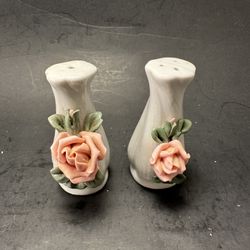 Vintage Porcelain Raised Rose Salt & Pepper Shakers