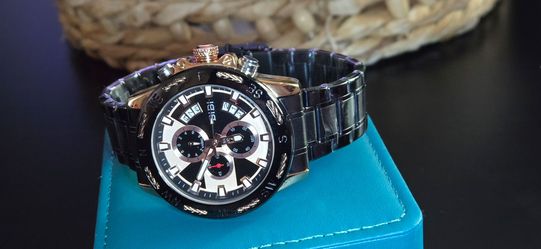 BiBi Rose Dial Black Case Black Band Luxury Chronograph Watch..