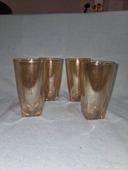 Set of 4 Amber Iridescent Glass Tumblers