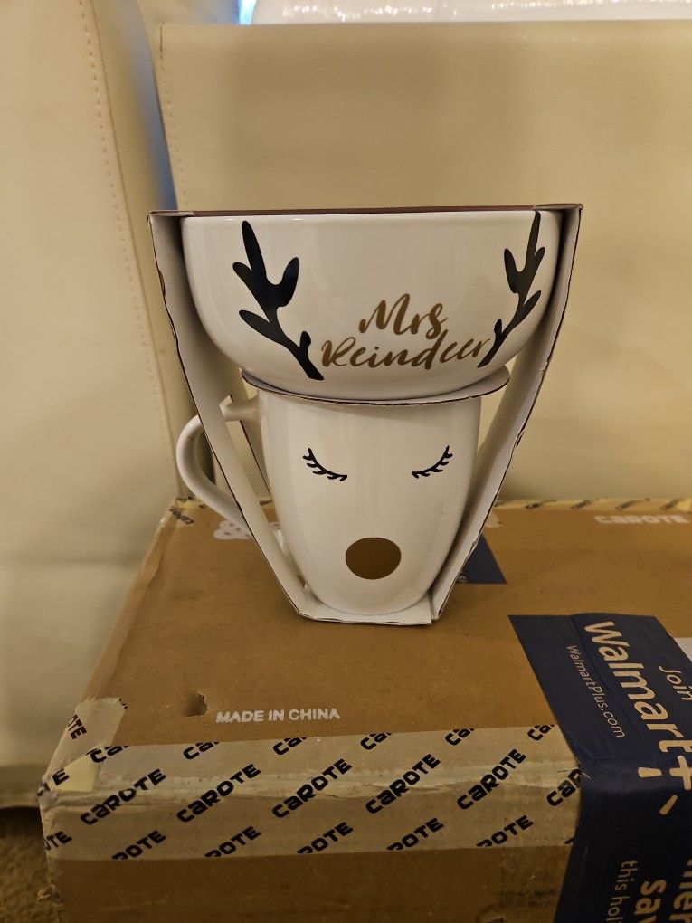 Mrs Raindeer Cup And Bowl Set