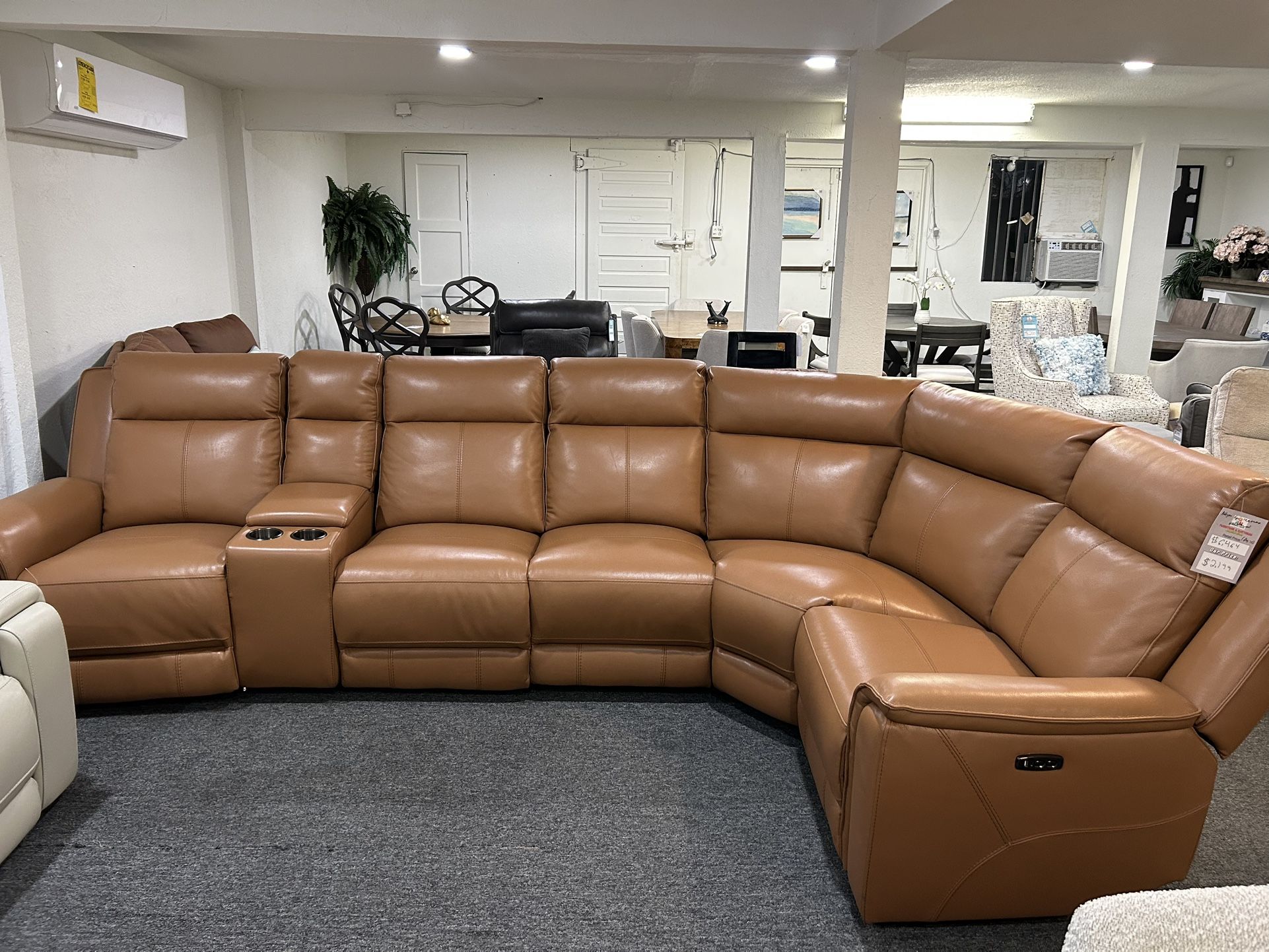 Furniture- 6 Pc Zero Gravity Real Leather Sectional With 3 Power Recliners- Addyson