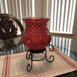 Mosaic Red Candle Vase with Holder