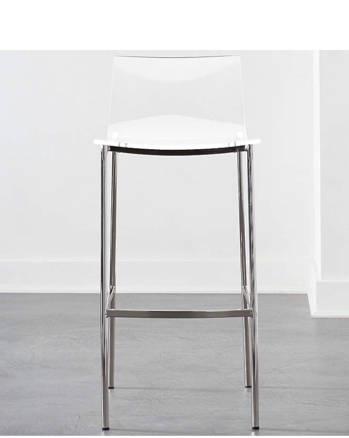 CB2- 3 CLEAR BAR STOOL NICKEL