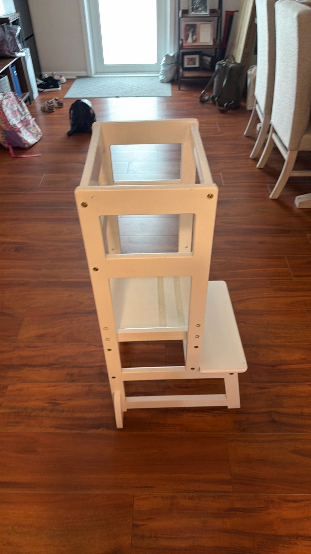White Wooden toddler tower for kitchen