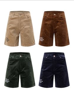 Corduroy Shorts with Embroidered Text