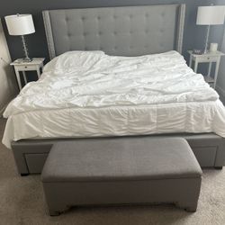 King Bed Frame with Drawers & Storage Ottoman 