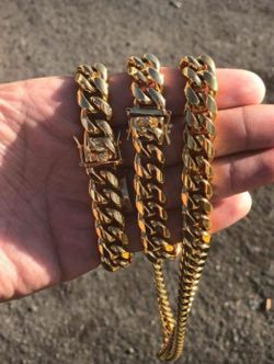 14MM Cuban Set 14K Gold Plated Does Not Loses Color
