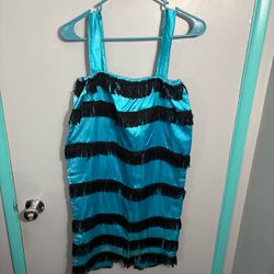 Vintage Kelley's Costumes 1920s Flapper Fringe Dress – Turquoise & Black And Sequined Headband