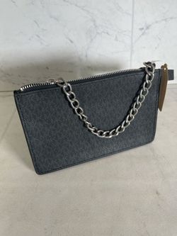 Michael Kors Small Zip Pouch Wristlet Black Logo Chain Strap Bag (A1G001032)